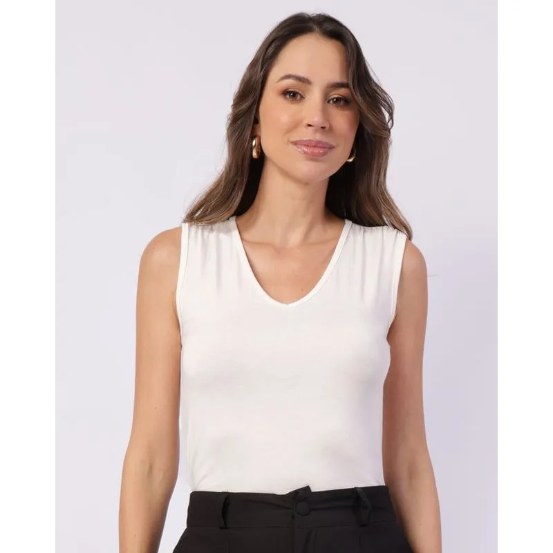 Regata Feminina Viscose Decote V Off White GG