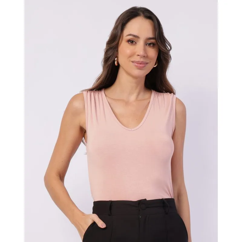 Regata Feminina Viscose Decote V Rosa M