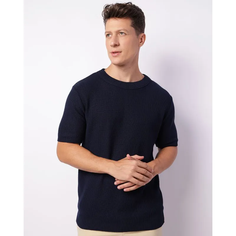 Camiseta Masculina Manga Curta Tricô Marinho P