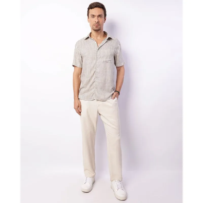 Calça Masculina Viscolinho Reta Flamê Bege M