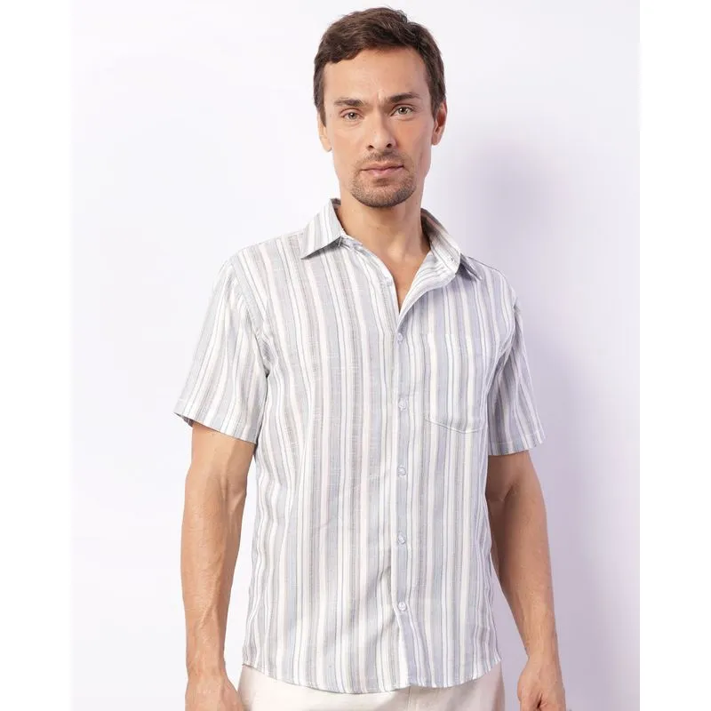 Camisa Masculina Manga Curta Viscose Listrada Azul GG