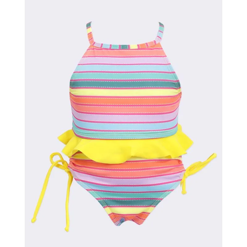 Conjunto Biquíni Infantil Com Babados Listrado Amarelo 10
