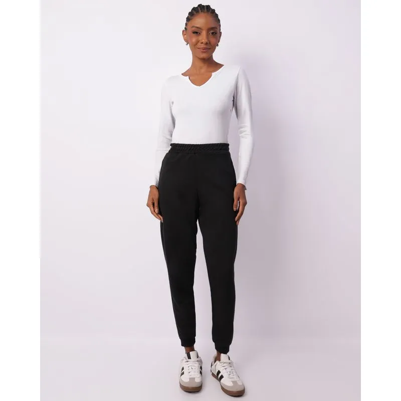 Calça Moletom Feminina Jogger Básica Com Bolsos Preta P