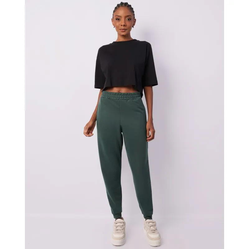 Calça Moletom Feminina Jogger Básica Com Bolsos Verde P