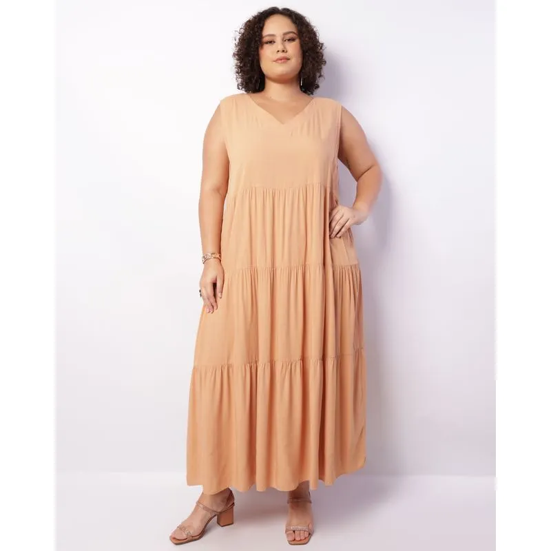 Vestido Plus Size Feminino Longo Berry & Co. Bege G3
