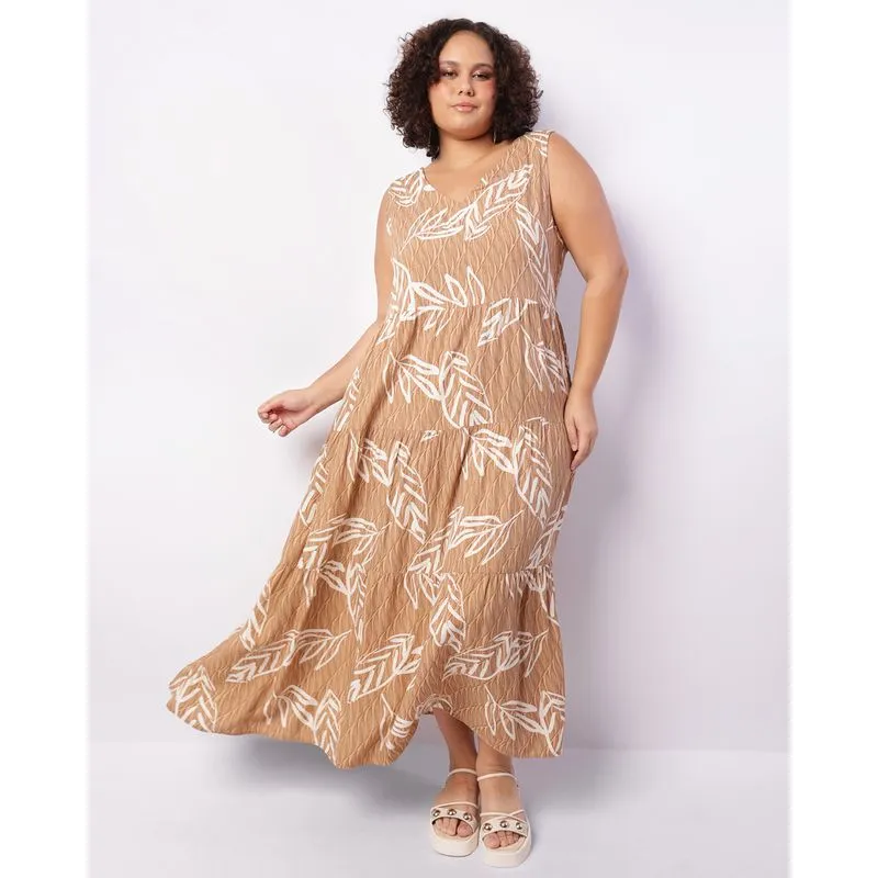Vestido Plus Size Feminino Longo Berry & Co. Viscose Bege G1