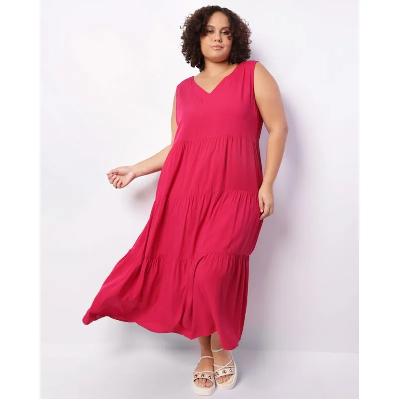 Vestido Plus Size Feminino Longo Berry & Co. Rosa G2