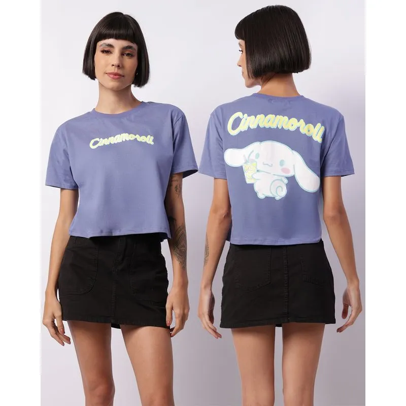 Camiseta Feminina Cropped Sanrio Cinnamoroll Manga Curta Azul P