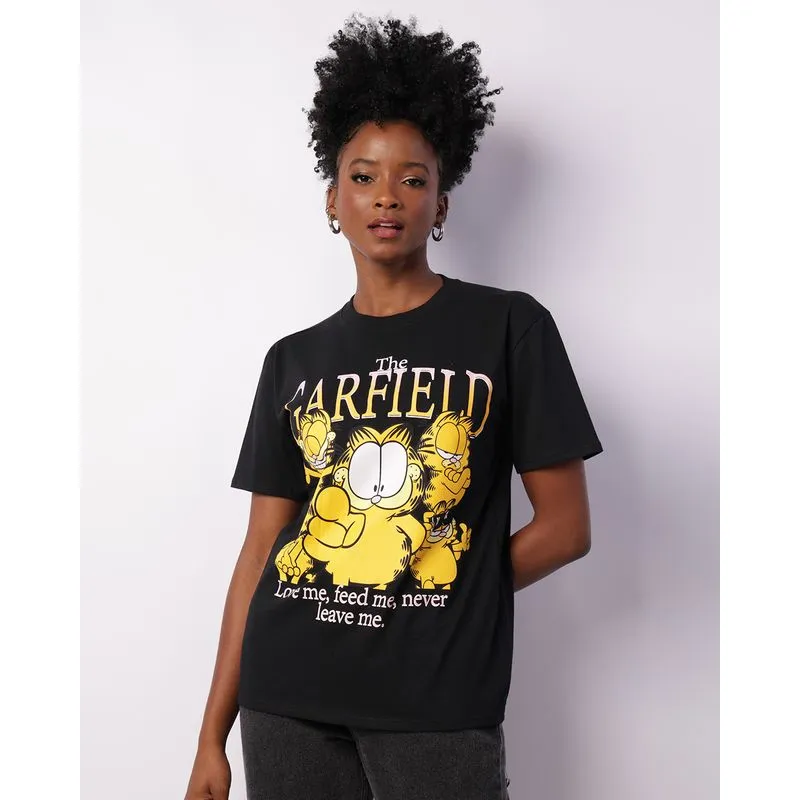 Camiseta Feminina Garfield Manga Curta Preta M