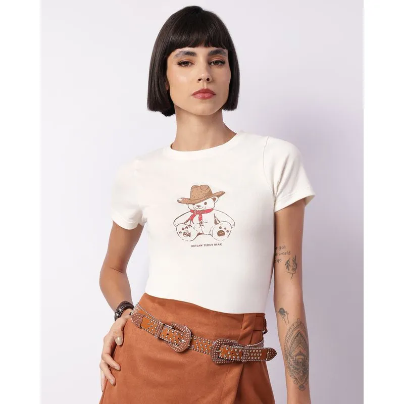 Blusa Feminina Manga Curta Estampa Aplicação Off White M