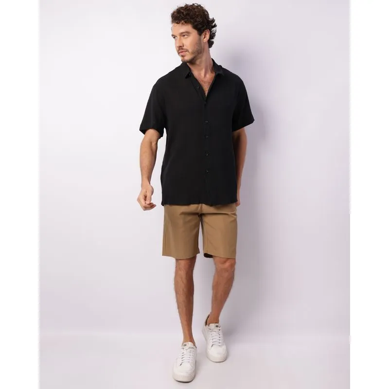 Bermuda Masculina Reta Com Bolsos Embutido Bege P