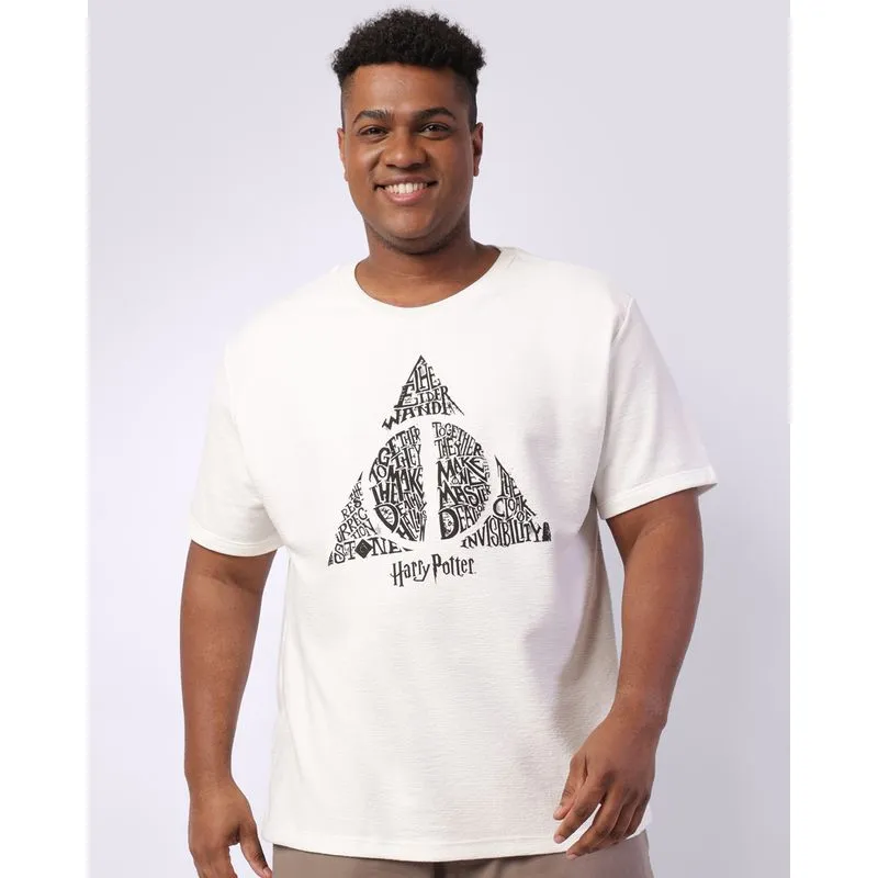 Camiseta Plus Size Masculina Harry Potter Texturizada Off White G1