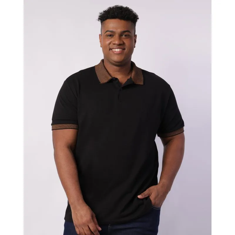 Camisa Polo Plus Size Masculina Manga Curta Preta G3
