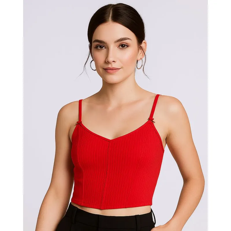 Blusa Feminina Alcinhas Corset com Lacinhos Vermelha G