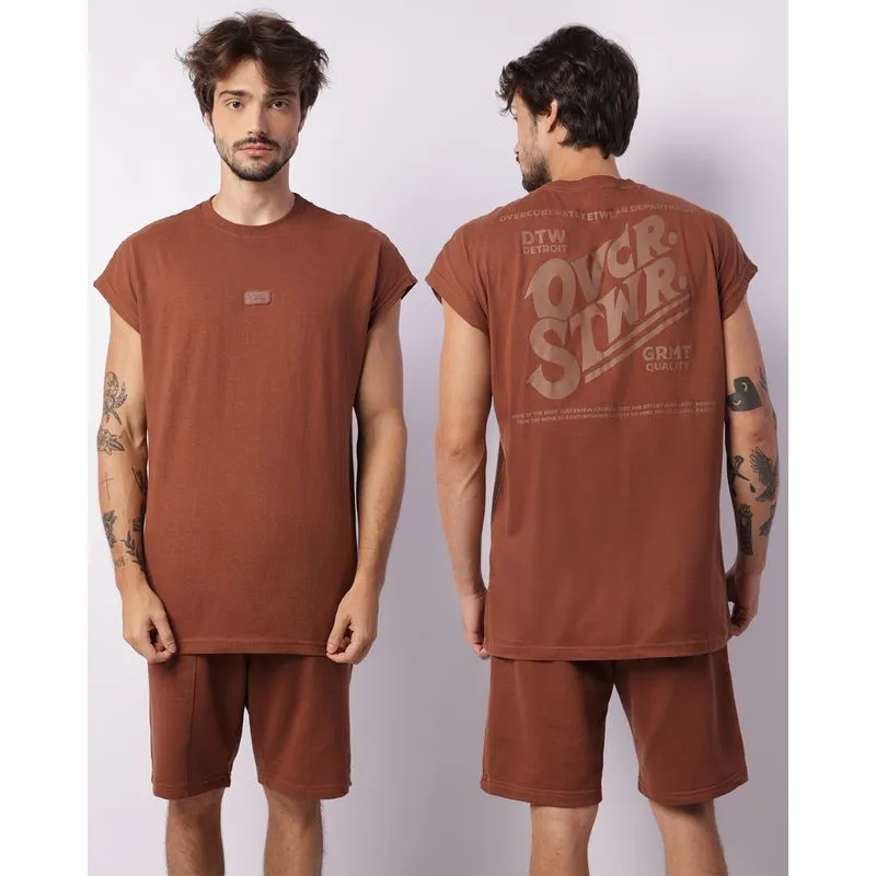 Camiseta Masculina Estampa Costas Manga Curta Marrom GG