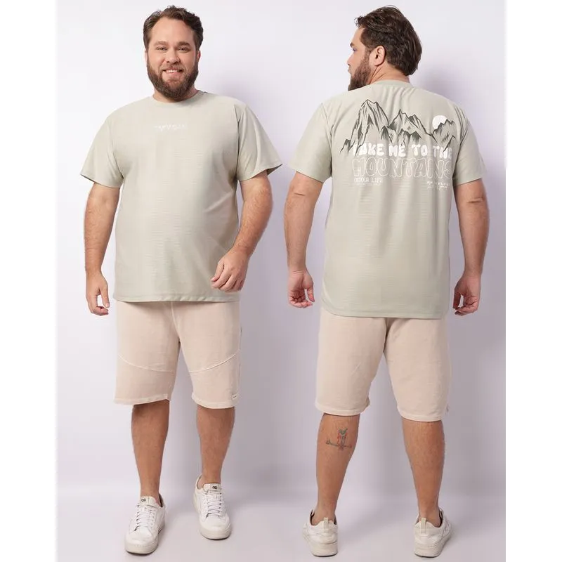 Camiseta Plus Size Masculina Manga Curta Texturizada Verde G2