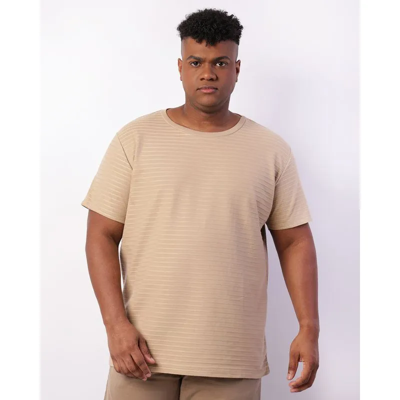 Camiseta Plus Size Masculina Texturizada Manga Curta Bege G2