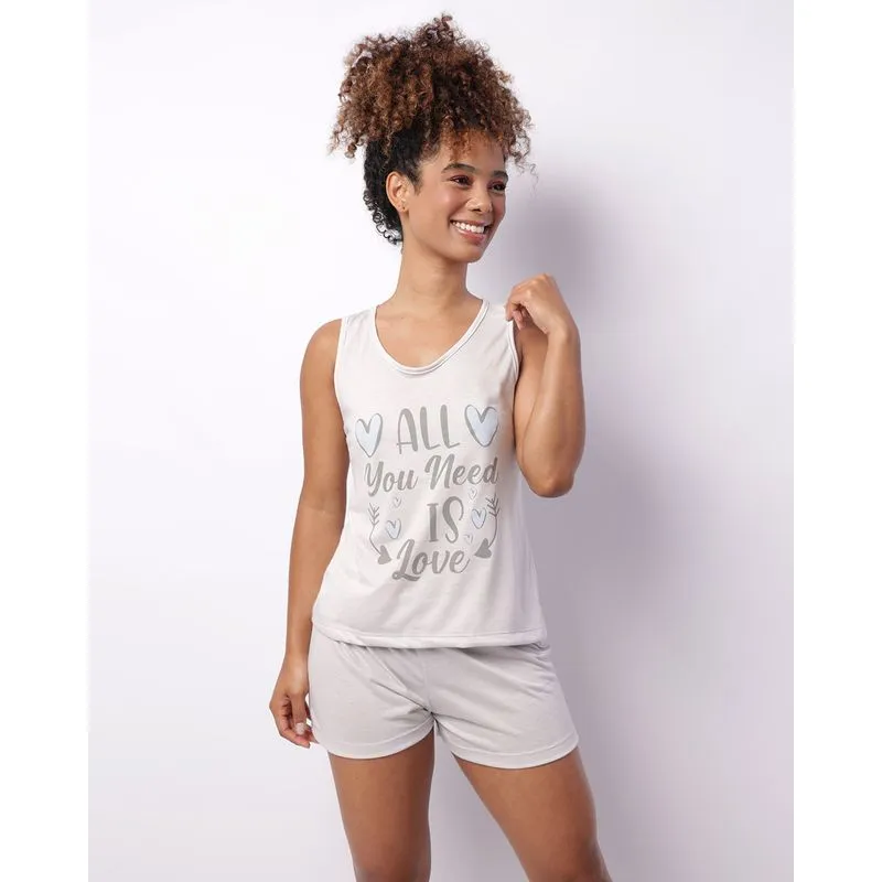 Pijama Feminino Curto Estampa Frontal Cinza GG