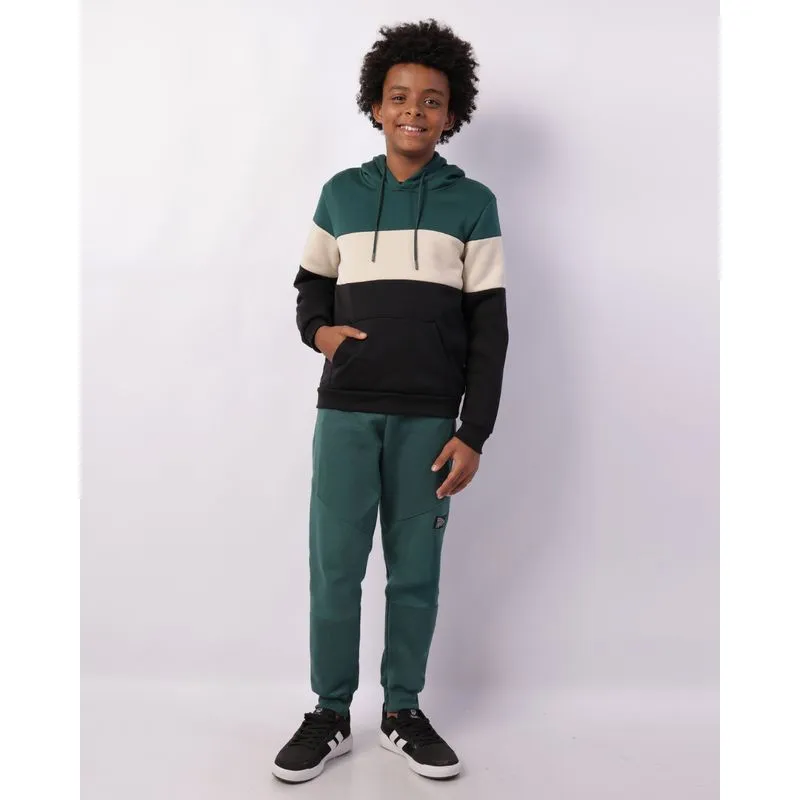 Calça Moletom Juvenil Jogger Com Recortes Verde 16