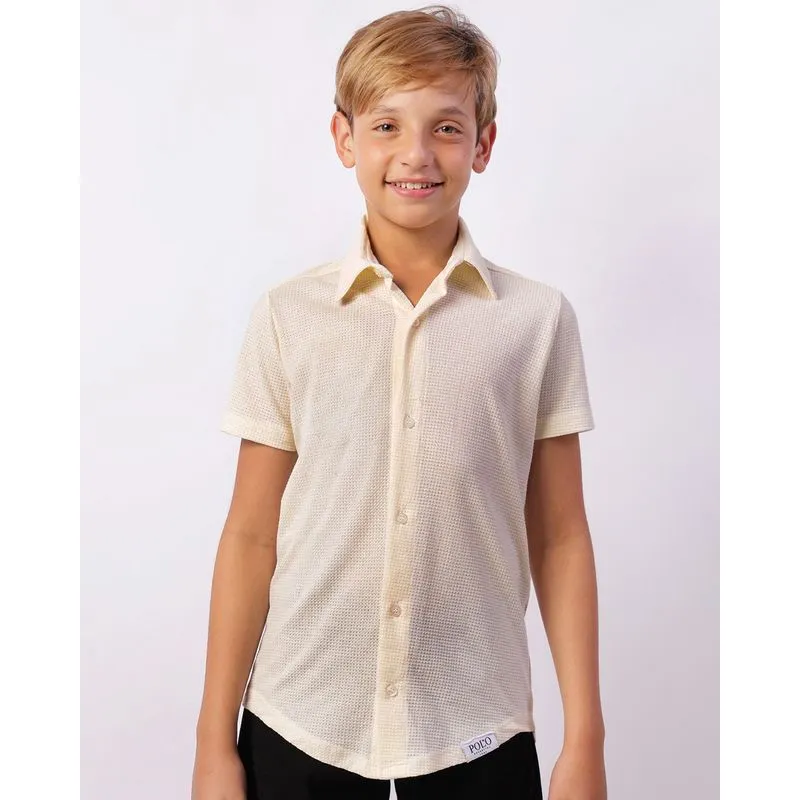 Camisa Juvenil Texturizada Manga Curta Off White 14
