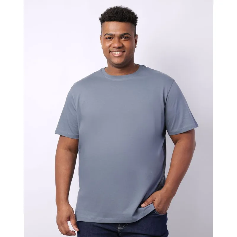 Camiseta Plus Size Masculina Algodão Peruano Penteado Azul G1