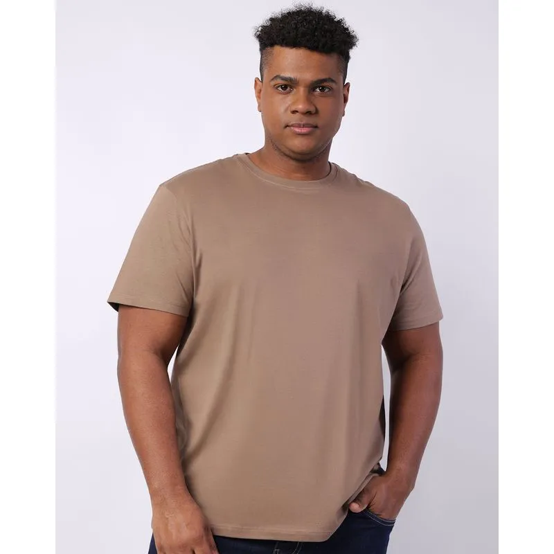 Camiseta Plus Size Masculina Algodão Peruano Penteado Bege G1