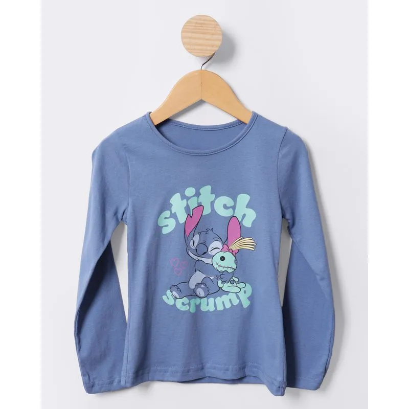Blusa Bebê Disney Stitch Manga Longa Azul 1