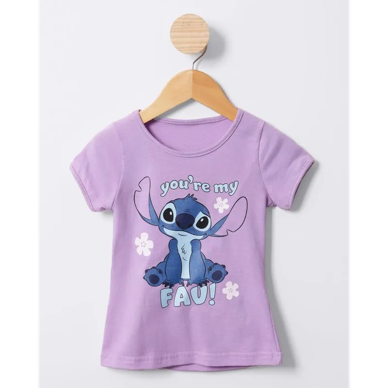 Camiseta Bebê Disney Stitch Manga Curta Lilás 1