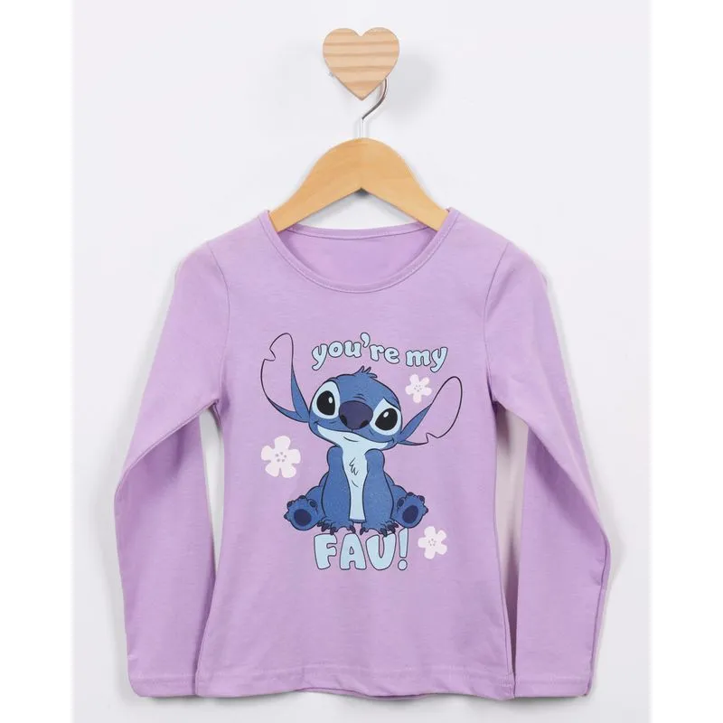 Camiseta Bebê Disney Stitch Manga Longa Lilás 1