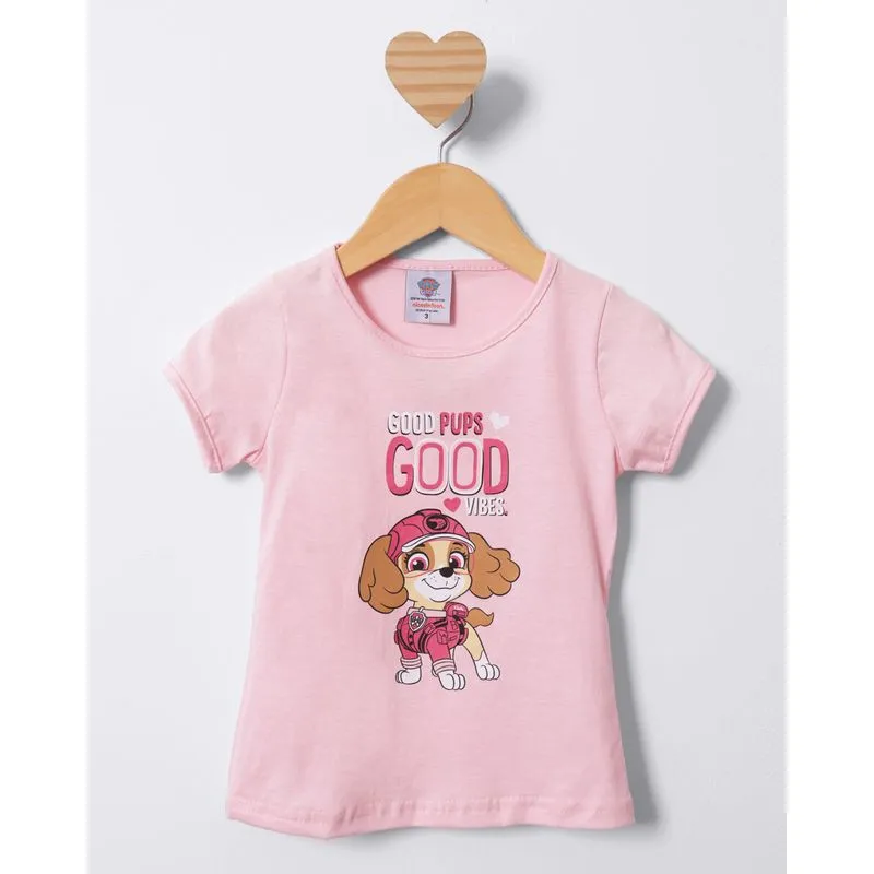 Blusa Bebê Patrulha Canina Skye Manga Curta Rosa 2