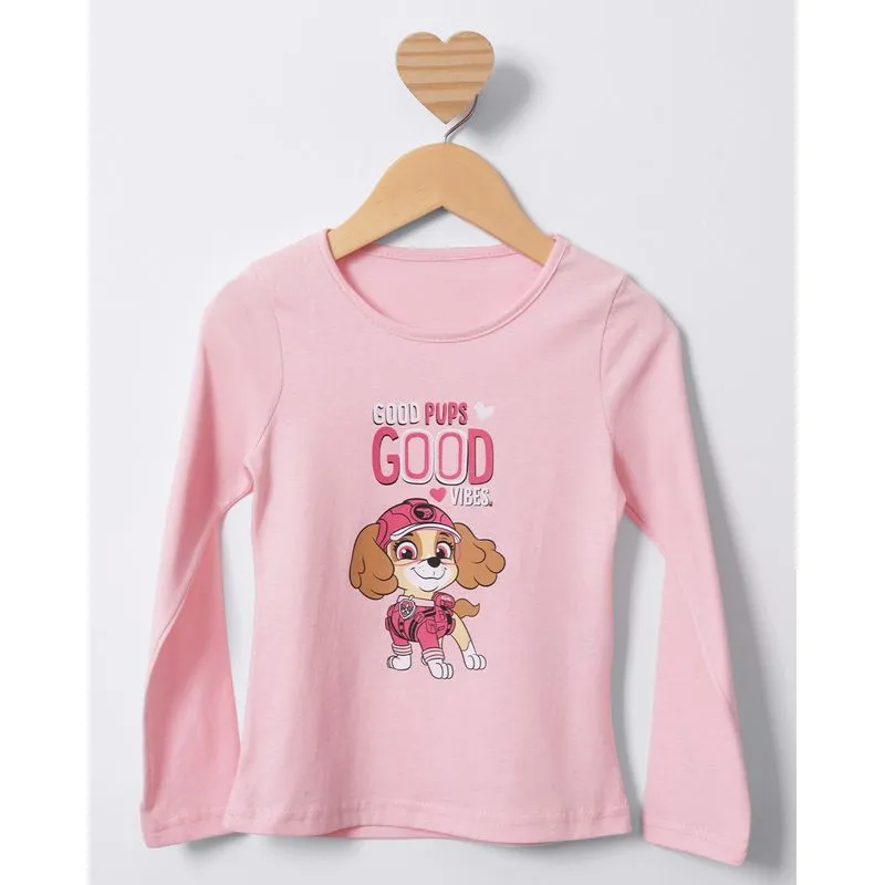 Camiseta Bebê Skye Patrulha Canina Manga Longa Rosa 3