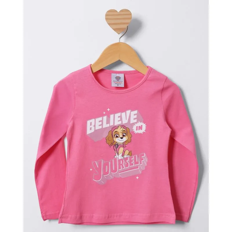 Camiseta Bebê Manga Longa Skye Patrulha Canina Rosa 2