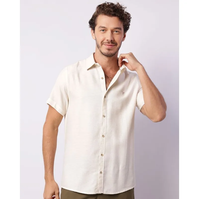 Camisa Masculina Viscolinho Manga Curta Bege P