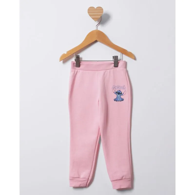 Calça Moletom Bebê Jogger Disney Stitch Rosa 1