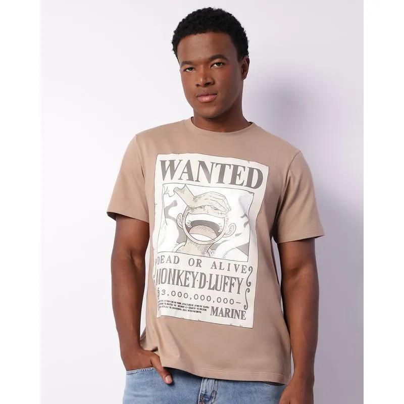 Camiseta Masculina Manga Curta Estampa Anime One Piece Bege GG