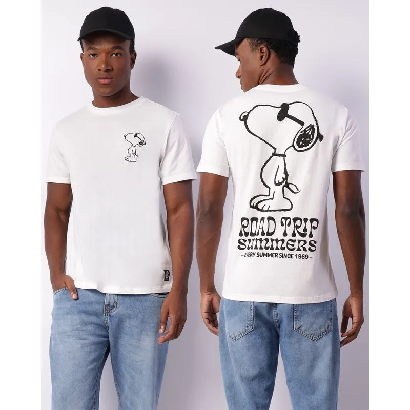 Camiseta Masculina Snoopy Estampa Frente E Costas Branca G