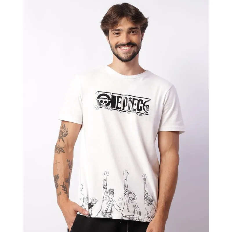 Camiseta Masculina One Piece Manga Curta Branca P