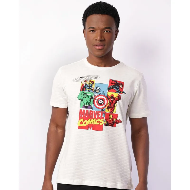 Camiseta Masculina Marvel Os Vingadores Manga Curta Off White P