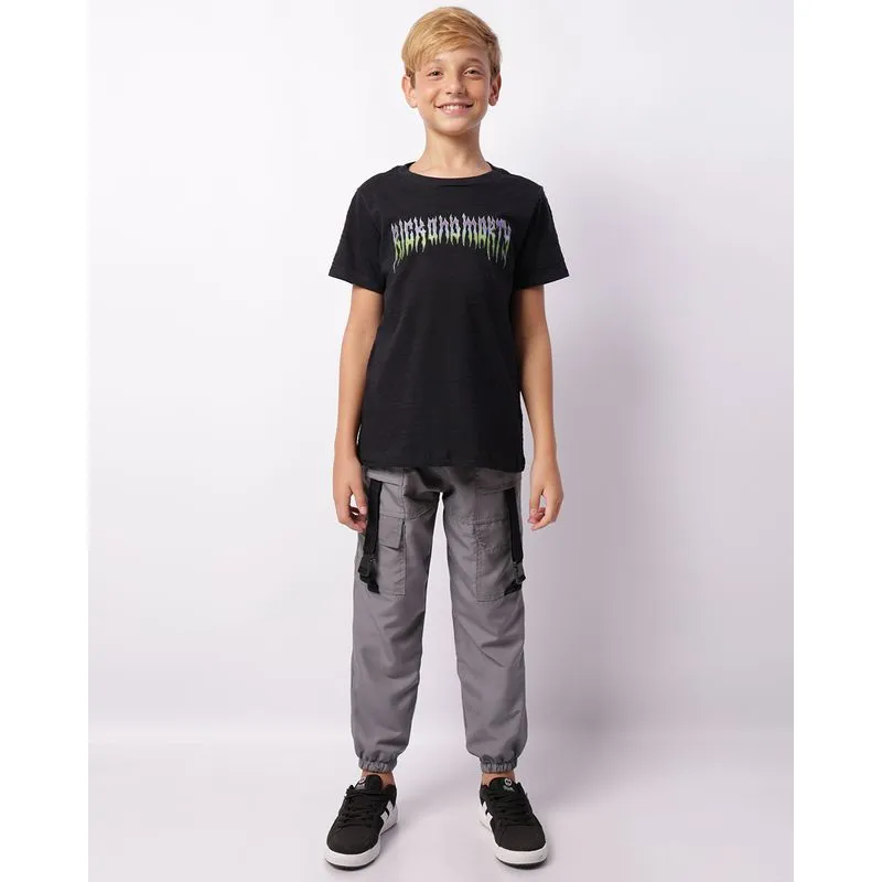 Calça Juvenil Jogger Bolso Cargo Com Fecho De Encaixe Cinza 12