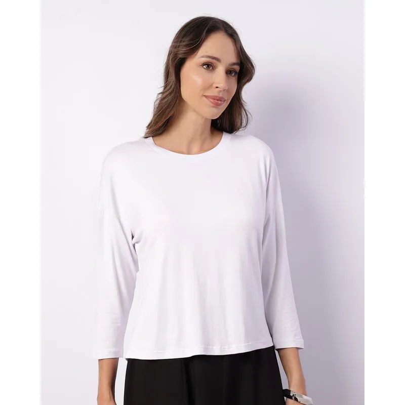 Blusa Feminina Manga 7/8 Com Aplicação Branca P