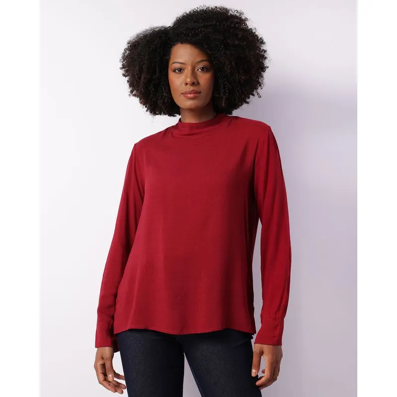Blusa Feminina Manga Longa Viscose Gola Alta Vermelha G