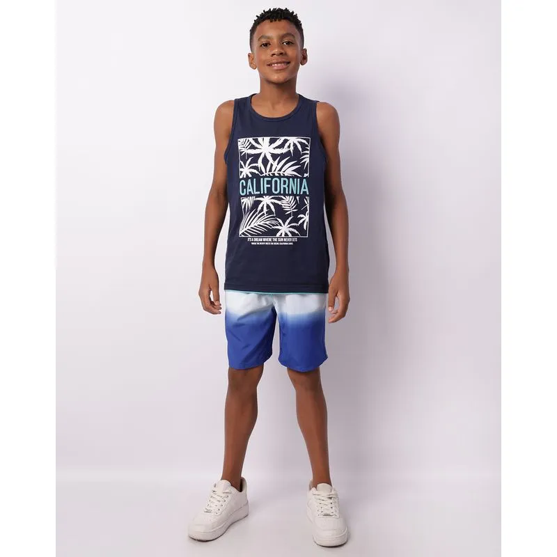 Bermuda Juvenil Reta Estampa Tricolor Com Bolsos Azul 14