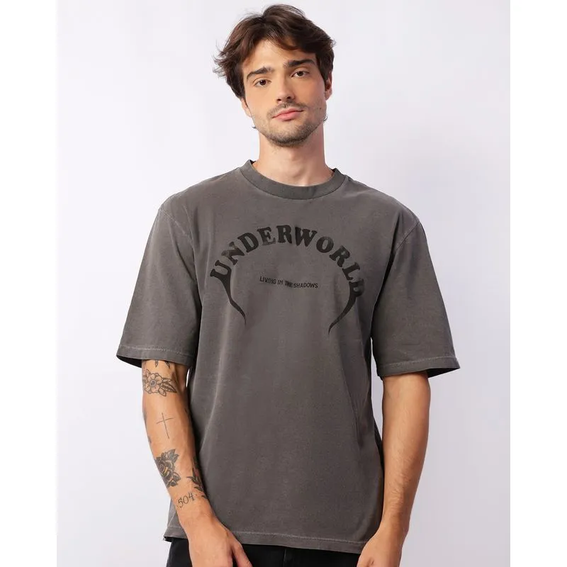 Camiseta Masculina Estampa Frontal Manga Curta Cinza GG
