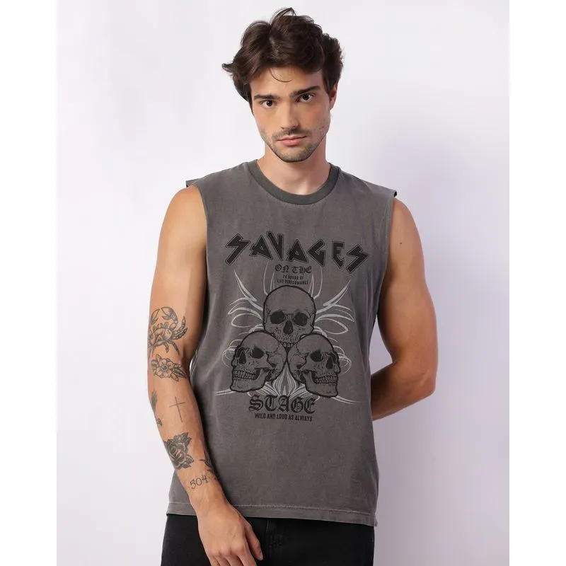 Regata Masculina Estampa Frontal Cinza M