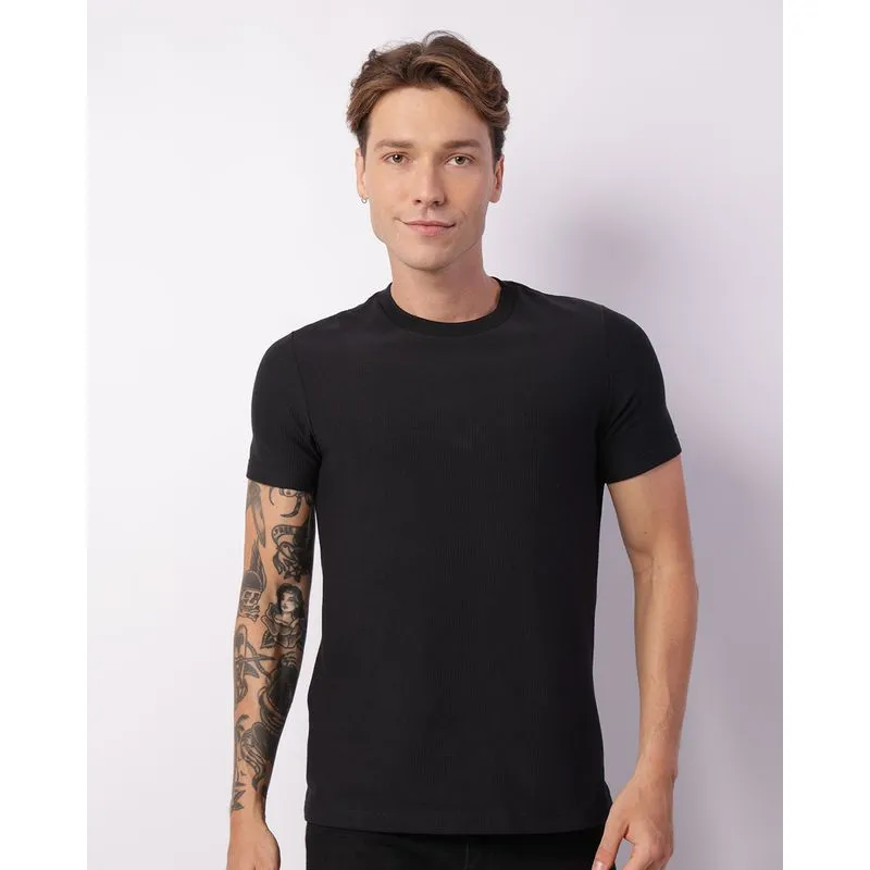 Camiseta Masculina Texturizada Manga Curta Preta M
