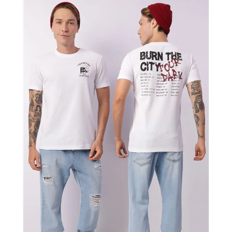 Camiseta Masculina Texturizada Estampa Frente e Costa Branca GG
