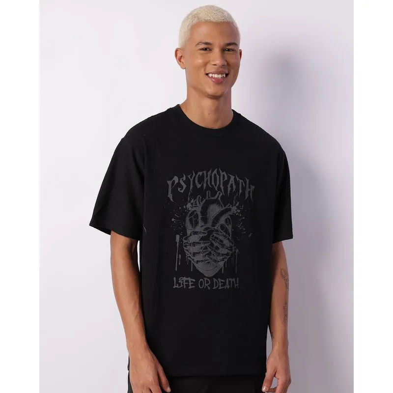 Camiseta Masculina Texturizada Estampa Dark Manga Curta Preta P