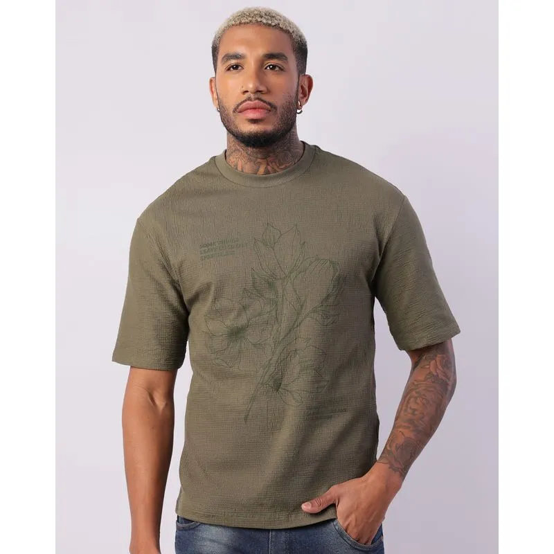 Camiseta Masculina Manga Curta Texturizada Com Estampa Verde G