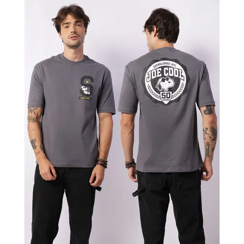 Camiseta Masculina Snoopy Estampa Frente E Costas Cinza P