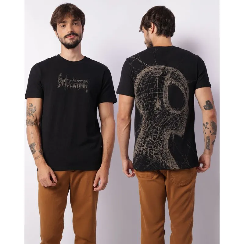 Camiseta Masculina Marvel Homem Aranha Estampa Frente e Costas Preta P